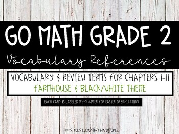 Preview of Go Math: Grade 2 Vocabulary Cards + Word Wall- Farmhouse and Black & White Theme