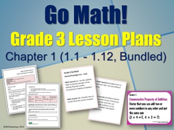 Preview of Go Math Grade 3 Chapter 1 Lesson Plans, Journal Prompts & Vocab Posters UPDATED
