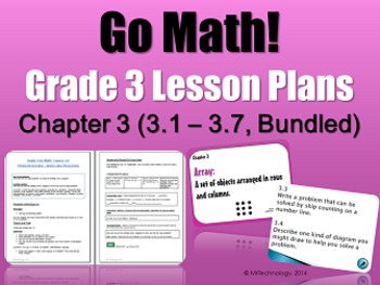 Preview of Go-Math Grade 3 Chapter 3 Lesson Plans, Journal Prompts & Vocabulary Posters