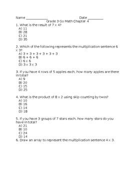 Preview of Third grade GoMath Chapter 4 Test-Prueba Go Math Grado 3 Capítulo 4