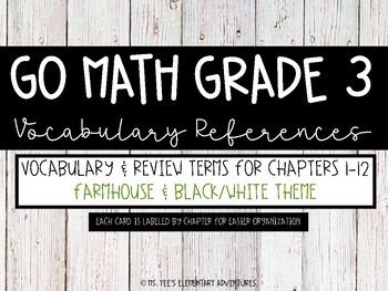 Preview of Go Math: Grade 3 Vocabulary Cards + Word Wall- Farmhouse and Black & White Theme