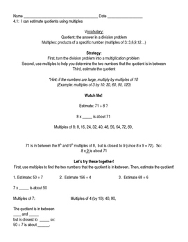 Preview of Go Math Grade 4 Chapter 4 Modified Lesson Worksheets