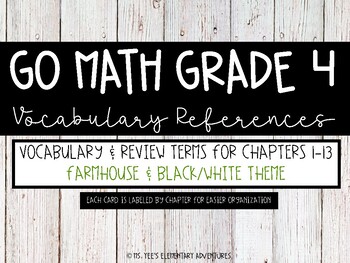 Preview of Go Math: Grade 4 Vocabulary Cards + Word Wall- Farmhouse and Black & White Theme