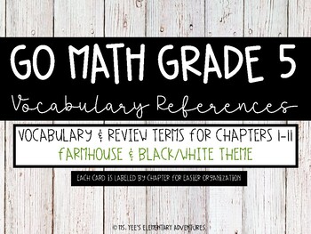 Preview of Go Math: Grade 5 Vocabulary Cards + Word Wall- Farmhouse and Black & White Theme