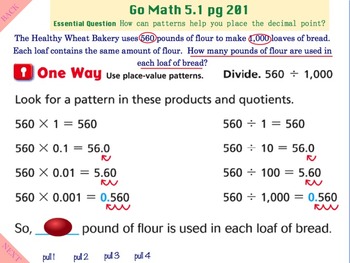 Go Math Interactive Mimio Lesson 5.1 Algebra • Division Patterns With Decimals