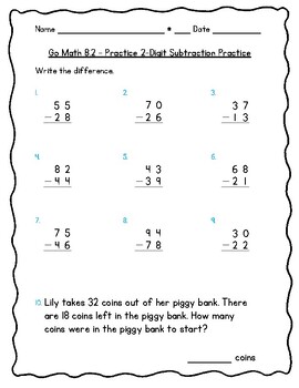 Preview of Go Math Practice 2023 - 2nd Grade Chapter 8 - More 2-Digit Subtraction