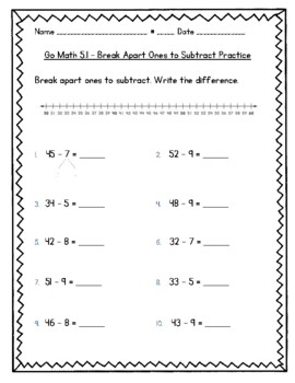 Preview of Go Math Practice - 2nd Grade Chapter 5 - 2-Digit Subtraction Worksheets