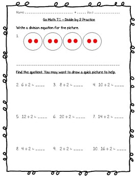 Preview of Go Math Practice - 3rd Grade - 7.1 - Divide by 2 Worksheet Freebie