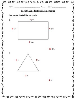 Go Math Practice - 3rd Grade Chapter 11 - Perimeter and Area by Joanna