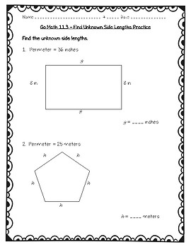 Preview of Go Math Practice - 3rd Grade Chapter 11 - Perimeter and Area