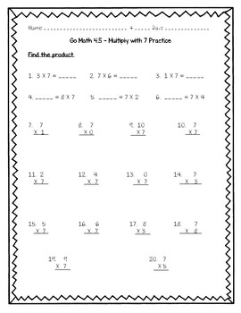 Go Math Practice - 3rd Grade Chapter 4 - Multiplication Facts and