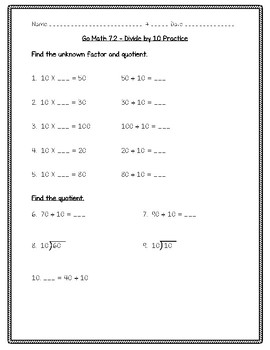 Preview of Go Math Practice - 3rd Grade Chapter 7 - Division Facts and Strategies