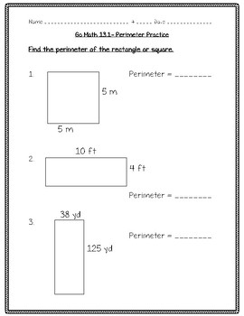 Preview of Go Math Practice - 4th Grade Chapter 13 - Perimeter and Area