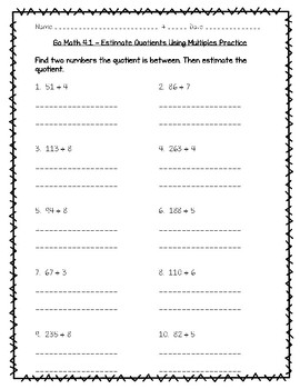 Preview of Go Math Practice - 4th Grade Chapter 4 - Divide by 1-Digit Numbers