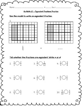 Preview of Go Math Practice - 4th Grade Chapter 6 - Fraction Equivalence and Comparison