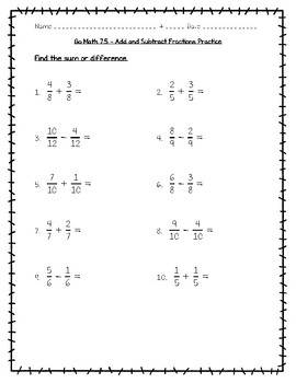 Go Math Practice - 4th Grade Chapter 7 - Add and Subtract Fractions
