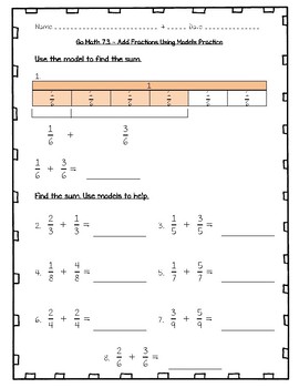 Preview of Go Math Practice - 4th Grade Chapter 7 - Add and Subtract Fractions