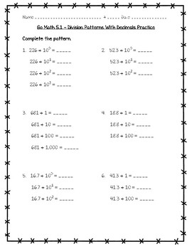 Preview of Go Math Practice - 5th Grade Chapter 5 - Divide Decimals
