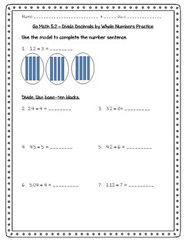 Go Math Practice - 5Th Grade Chapter 5 - Divide Decimals By Joanna Riley