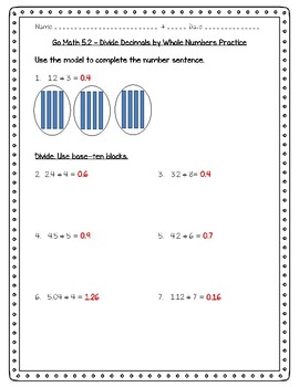Go Math Practice 5th Grade Chapter 5 Divide Decimals By Joanna Riley