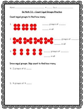 Preview of Go Math Practice - 3rd Grade 3.1 - Count Equal Groups Worksheet Freebie!