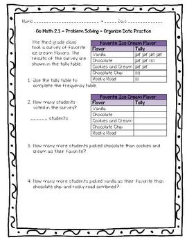 Preview of Go Math Practice - 3rd Grade 2.1 - Problem Solving Organize Data Practice