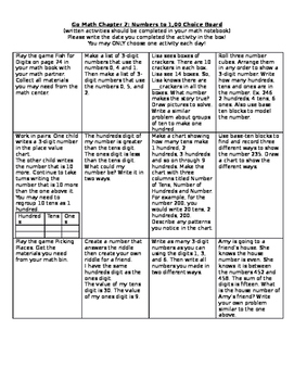 Preview of Go Math Second Grade Chapter 2 Choice Board