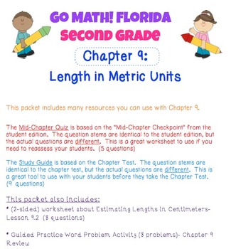 Preview of Go Math! Second Grade Study Pack for Chapter 9: Length (Metric)