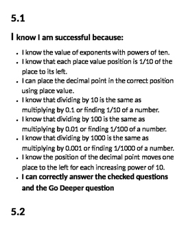 Preview of Go Math Success Criteria Chapter 5