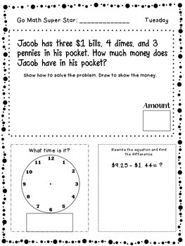 go math time and money daily practice by mindy newell tpt