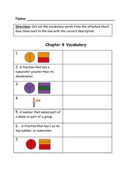 go math vocabulary match 3rd grade chapter 8 by wendy