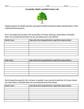 Preview of Go Outside: Abiotic and Biotic Factors Lab