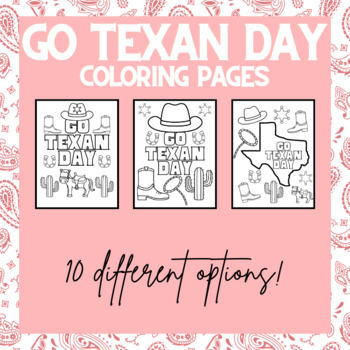 Preview of Go Texan Day!! 10 Different Western Themed Black & White Coloring Pages!