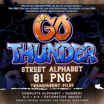 Preview of Go Thunder Graffiti Street Alphabet Font, 81 PNG Transparent Files