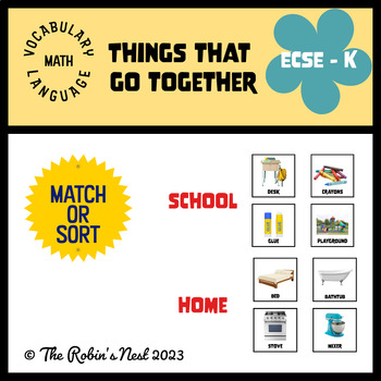Preview of Go Togethers School/Home Match and Sort Work Task Cards for ECSE, Pre-K, KDG