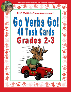 Preview of Go Verbs Go Task Cards and Assessment (Grades 2-3)