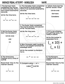 Winter Sports Differentiated Math Worksheets by Fifth in the Middle