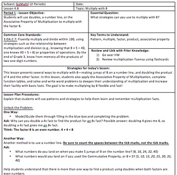 Preview of GoMath Grade 3 - Chapter 4 - Lesson 8 - 4.8 Lesson Plan