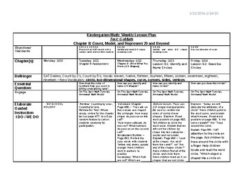 Preview of GoMath Kindergarten - Chapter 9 Weekly Lesson Plans [Introduction - Lesson 9.2]