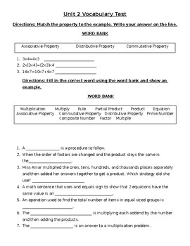 Preview of GoMath/Ready Vocabulary Test- Multiplication