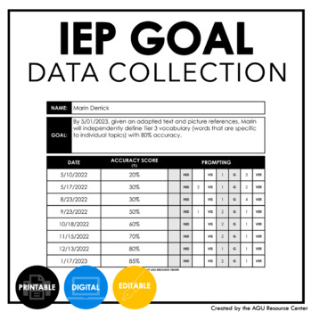 Preview of Goal Data Collection Sheet | IEP Data Tracking | Special Education