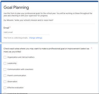 Preview of Goal Planning for Staff Google Form