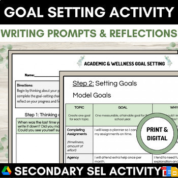 Preview of Goal Setting Activity Writing Prompts | End of Year Middle High School English