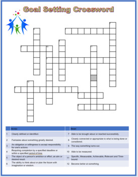 Goal Setting Crossword Puzzle Digital and Printable by Resource Creator