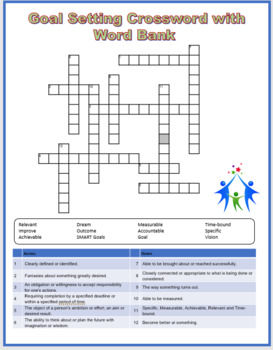 Goal Setting Crossword Puzzle Digital and Printable by Resource Creator