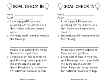 Goal Setting Goal Check In Note by Switch on the Light | TPT