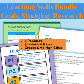Preview of Goal Setting, Research, Organization, Study Skills Digital Bundle Gr. 6,7,8,9+