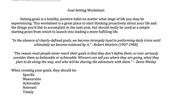 Goal Setting Worksheet For Secondary Students By Sarah Groth Tpt
