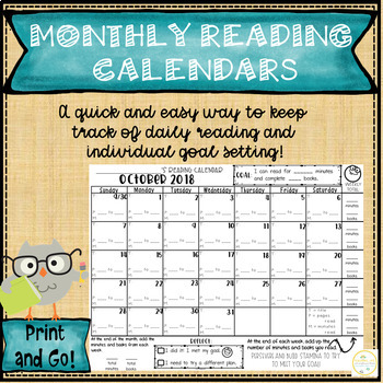 goal setting using monthly reading log calendars by teachinglife