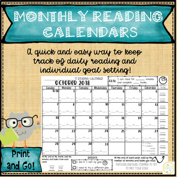 Goal Setting using Monthly Reading Log Calendars by TeachingLife